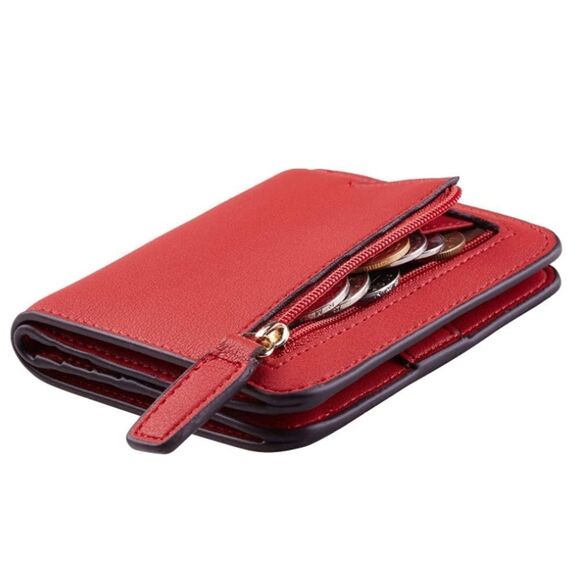 Red Leather Compact Wallet  - Picture 1 of 5